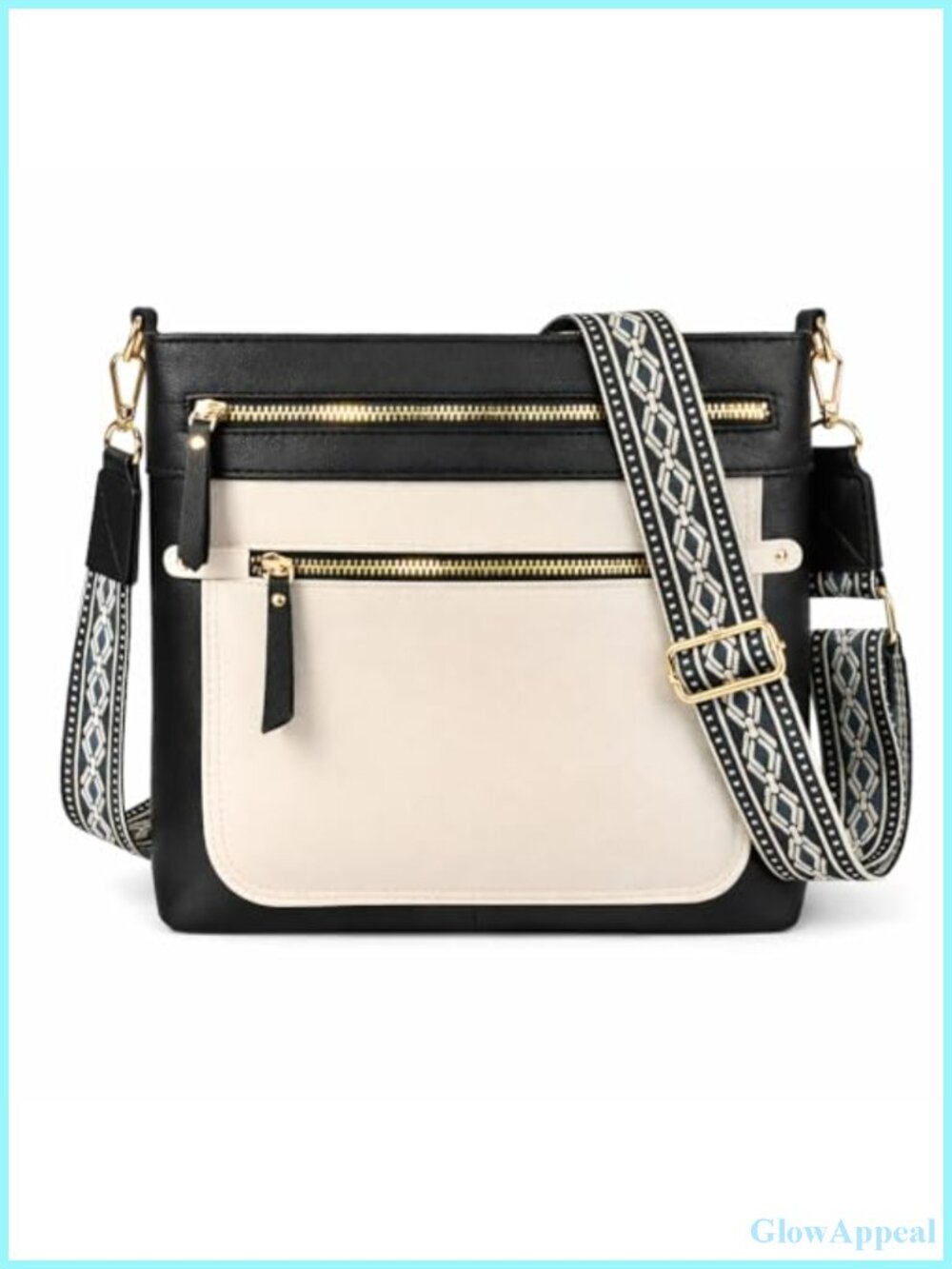 Vegan Leather Crossbody Bag Multi Pocket Wide Strap Travel Purse